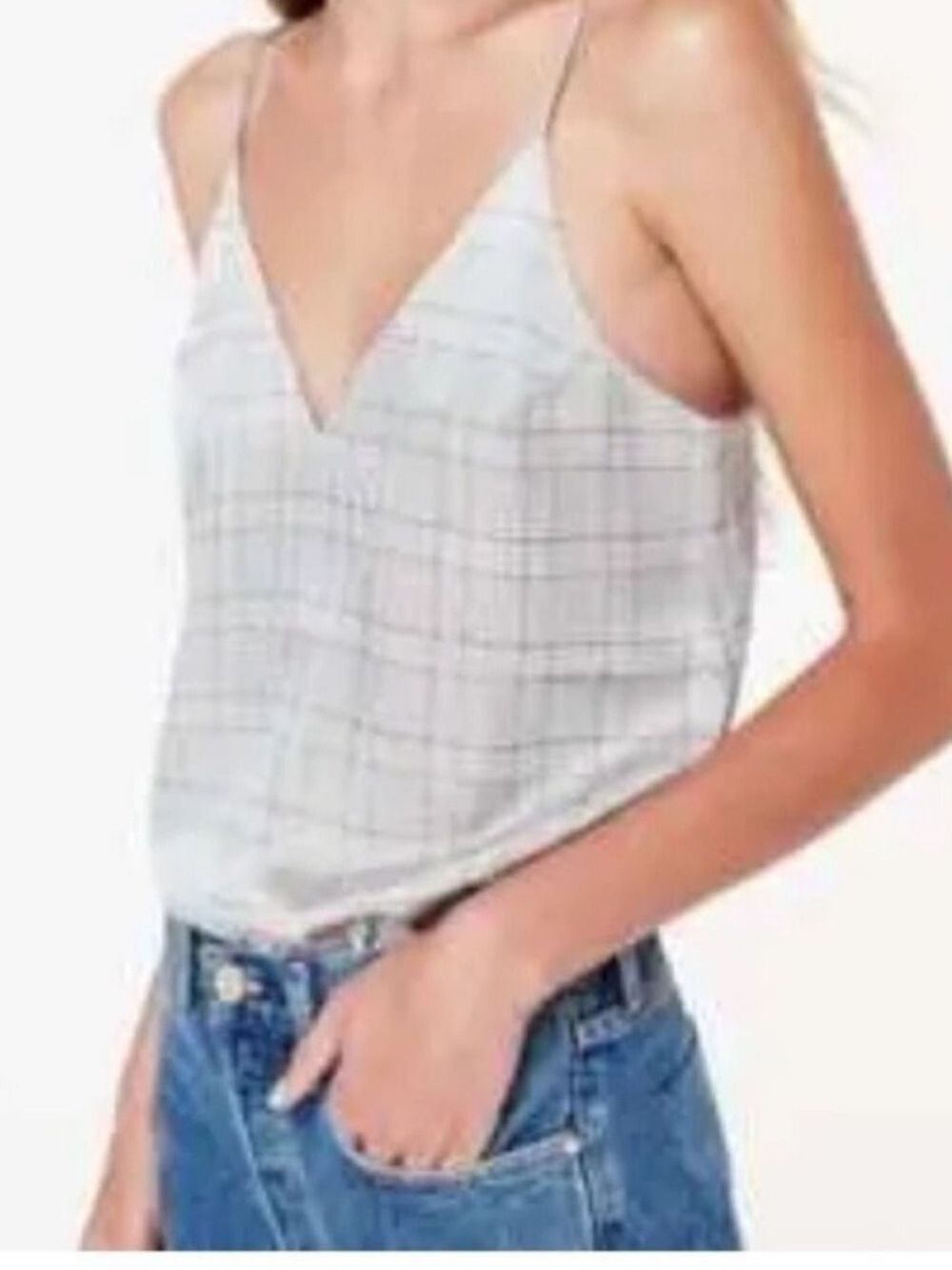 Cami NYC Gray and White Fitted Crop Camisole Silk